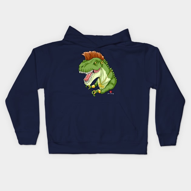 Mr T-Rex Blingosaurus | Bling, Mohawk & Dinosaur Kids Hoodie by OliRosenberg